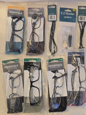 9 Essentials Reading Glasses & Cases Assortment, Repair Kit, +1.50, 1.75, 2.00